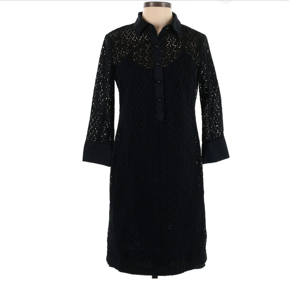 Talbots Shirt Dress Women’s Size 4 Black Eyelet 3/4 Sleeve with slip underneath